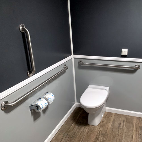 Interior of ADA Restroom Trailer available for rent from Stone Industries